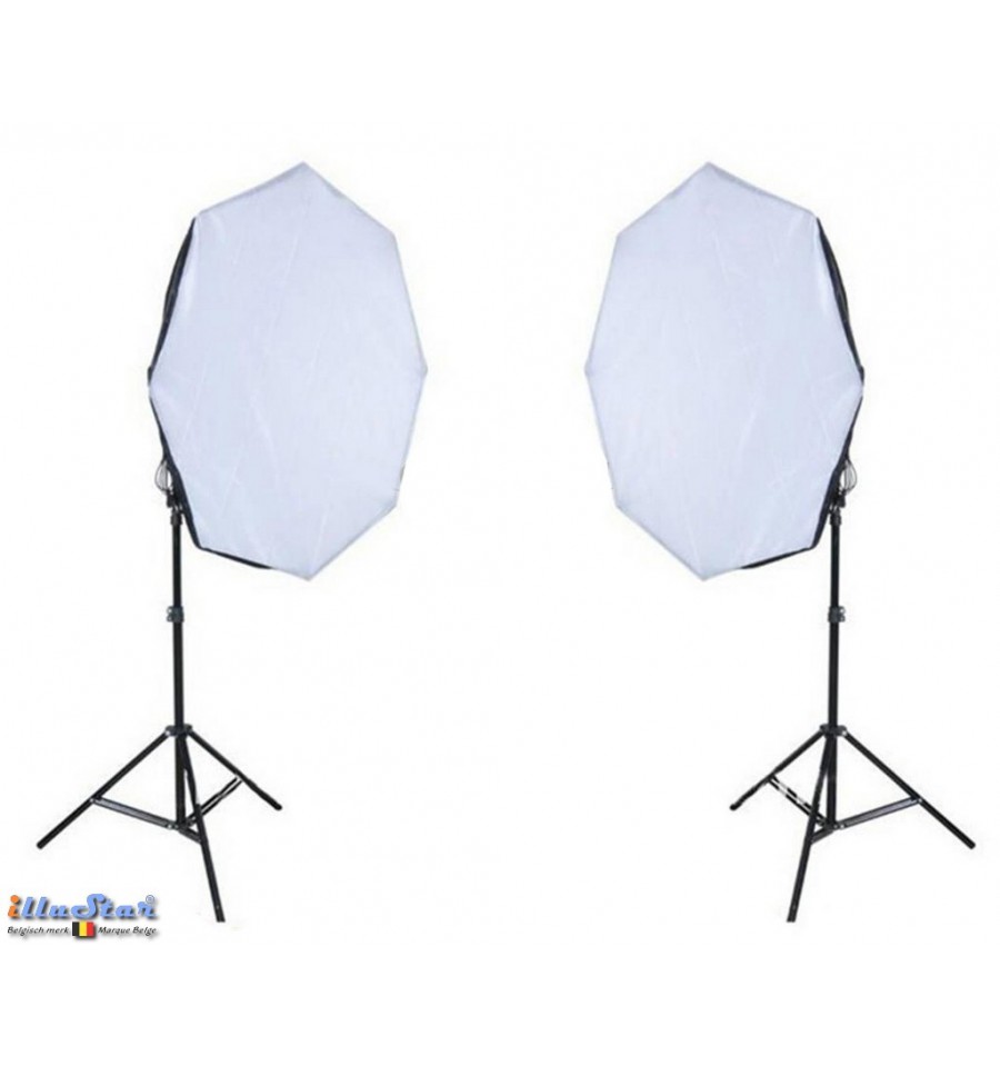 Kit éclairage continu studio 2x lampe avec boîte à lumière ø65cm, 8x 36W  lampe fluorescente, 2x Trépied 190cm - illuStar -  GSL NV/SA