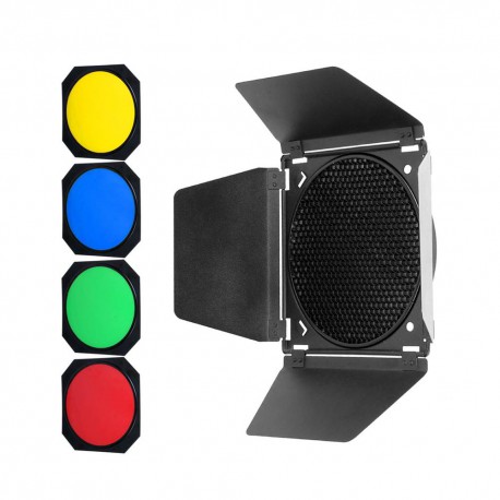 BD18 - 4-kleppenset inclusief 4 kleurenfilters & honingraat - past op reflectors van ø18cm - illuStar