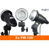 Flitsset - 2x FM-120 120 Ws, 2x statief 180cm, 2x Softbox 50x50cm + Beauty dish + kleppenset + Honingraat