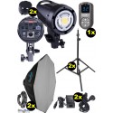 LED studio verlichting set, 2x LEDB-500 50W Led studiolamp, Digitaal, 2x statief 195cm, 2x Softbox octogonaal ø80cm, 1xWR-L99