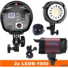 Kit éclairage studio LED, 2x LEDB-1000 Lampe LED 100W pour studio, numérique, 2x trépied 195cm, 2x boîte à lumière ø80cm, WR-L99