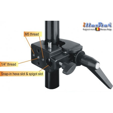 SCLAMP - Super clamp - griffe universelle pour la fixation d’accessoires - avec raccord pour spigot & hexa - illuStar